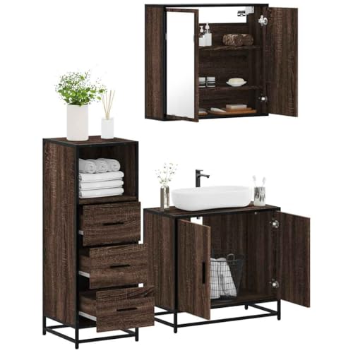 Iiaky 3-TLG. Badmöbel-Set Badezimmer MöBel Set Badinstallationen BadezimmermöBel Set Braun Eichen-Optik Holzwerkstoff // 3301009 von Iiaky