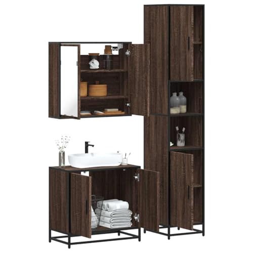 Iiaky 3-TLG. Badmöbel-Set Badezimmer MöBel Set Badinstallationen BadezimmermöBel Set Braun Eichen-Optik Holzwerkstoff // 3301069 von Iiaky