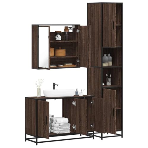 Iiaky 3-TLG. Badmöbel-Set Badezimmer MöBel Set Badinstallationen BadezimmermöBel Set Braun Eichen-Optik Holzwerkstoff // 3301074 von Iiaky