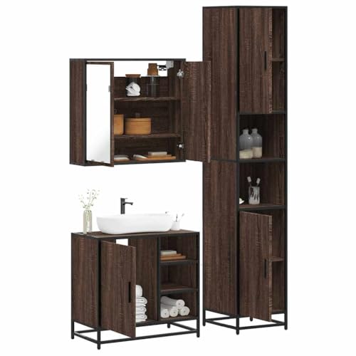 Iiaky 3-TLG. Badmöbel-Set Badezimmer MöBel Set Badinstallationen BadezimmermöBel Set Braun Eichen-Optik Holzwerkstoff // 3301089 von Iiaky