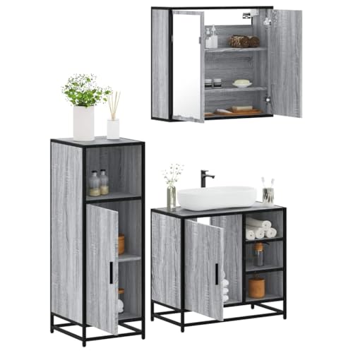 Iiaky 3-TLG. Badmöbel-Set Badezimmer MöBel Set Badinstallationen BadezimmermöBel Set Grau Sonoma Holzwerkstoff // 3300968 von Iiaky