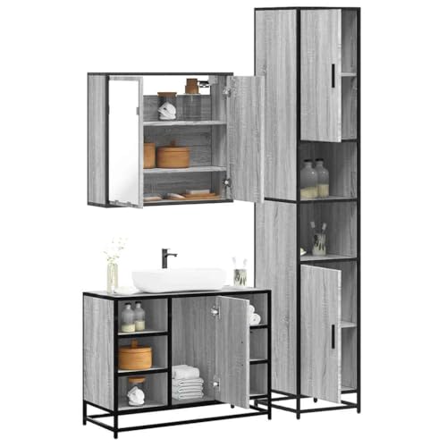 Iiaky 3-TLG. Badmöbel-Set Badezimmer MöBel Set Badinstallationen BadezimmermöBel Set Grau Sonoma Holzwerkstoff // 3301093 von Iiaky