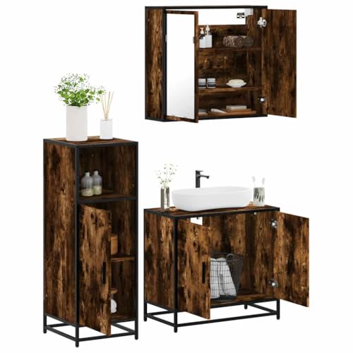 Iiaky 3-TLG. Badmöbel-Set Badezimmer MöBel Set Badinstallationen BadezimmermöBel Set Räuchereiche Holzwerkstoff // 3300947 von Iiaky