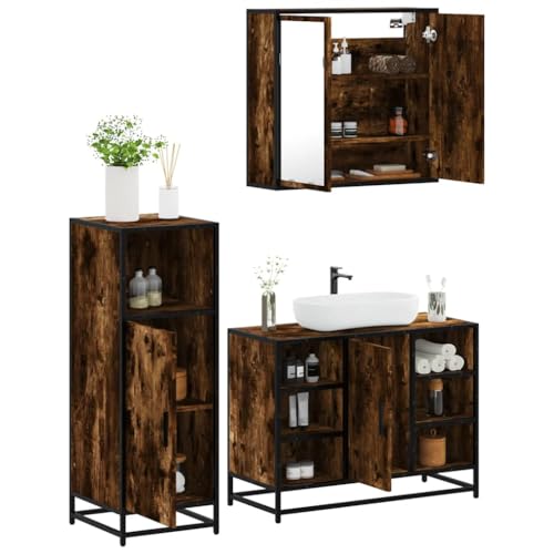 Iiaky 3-TLG. Badmöbel-Set Badezimmer MöBel Set Badinstallationen BadezimmermöBel Set Räuchereiche Holzwerkstoff // 3300972 von Iiaky