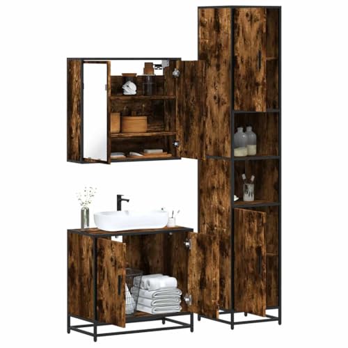 Iiaky 3-TLG. Badmöbel-Set Badezimmer MöBel Set Badinstallationen BadezimmermöBel Set Räuchereiche Holzwerkstoff // 3301067 von Iiaky