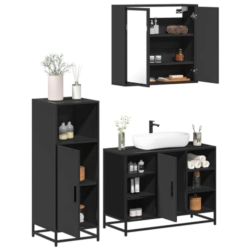 Iiaky 3-TLG. Badmöbel-Set Badezimmer MöBel Set Badinstallationen BadezimmermöBel Set Schwarz Holzwerkstoff // 3300970 von Iiaky