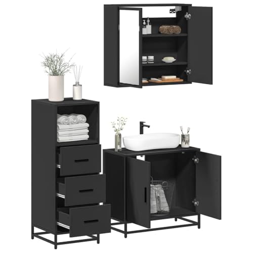 Iiaky 3-TLG. Badmöbel-Set Badezimmer MöBel Set Badinstallationen BadezimmermöBel Set Schwarz Holzwerkstoff // 3301005 von Iiaky