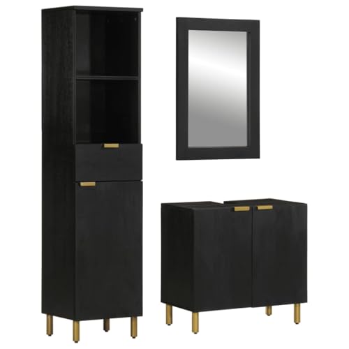 Iiaky 3-TLG. Badmöbel-Set Badezimmer MöBel Set Badinstallationen BadezimmermöBel Set Schwarz Holzwerkstoff // 3309995 von Iiaky