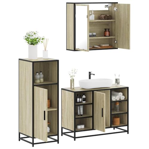 Iiaky 3-TLG. Badmöbel-Set Badezimmer MöBel Set Badinstallationen BadezimmermöBel Set Sonoma-Eiche Holzwerkstoff // 3300971 von Iiaky