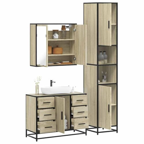 Iiaky 3-TLG. Badmöbel-Set Badezimmer MöBel Set Badinstallationen BadezimmermöBel Set Sonoma-Eiche Holzwerkstoff // 3301081 von Iiaky