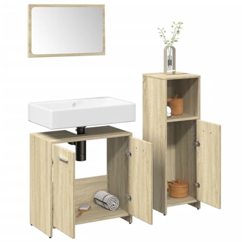 Iiaky 3-TLG. Badmöbel-Set Badezimmer MöBel Set Badinstallationen BadezimmermöBel Set Sonoma-Eiche Holzwerkstoff // 3324971 von Iiaky