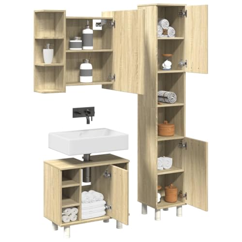 Iiaky 3-TLG. Badmöbel-Set BadezimmermöBel Bathroom Furniture Badezimmer MöBel Set BadmöBel Sets Sonoma-Eiche Holzwerkstoff // 3324976 von Iiaky
