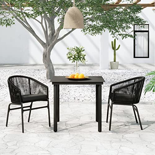 Iiaky 3-TLG. Garten-Essgruppe Dining Lounge Outdoor GartenmöBel Set GüNstig Sitzgarnitur Garten Schwarz von Iiaky