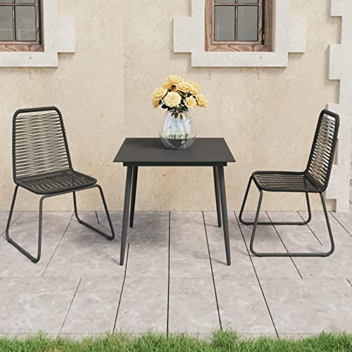 Iiaky 3-TLG. Garten-Essgruppe PVC Rattan Schwarz Gartentisch Set Gartensitzgruppe Loungegarnitur von Iiaky
