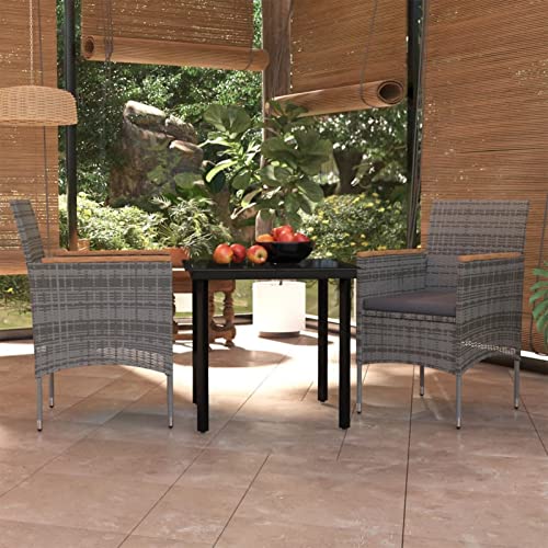 Iiaky 3-TLG. Garten-Essgruppe mit Auflagen Gartentisch Mit StüHlen Set Garten LoungemöBel Set MöBel FüR Garten Grau und Schwarz von Iiaky
