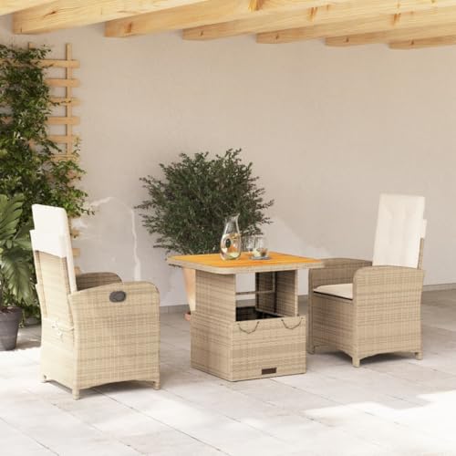 Iiaky 3-TLG. Garten-Essgruppe mit Kissen GartenmöBel Set Garden Furniture Gartenset Tisch Und StüHle Essgruppe Outdoor Beige Poly Rattan // 3277349 von Iiaky