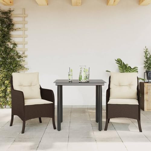 Iiaky 3-TLG. Garten-Essgruppe mit Kissen GartenmöBel Set Garden Furniture Gartenset Tisch Und StüHle Essgruppe Outdoor Braun Poly Rattan // 3211941 von Iiaky