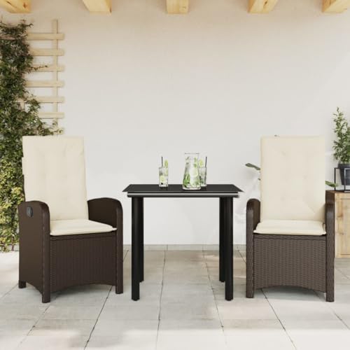 Iiaky 3-TLG. Garten-Essgruppe mit Kissen GartenmöBel Set Garden Furniture Gartenset Tisch Und StüHle Essgruppe Outdoor Braun Poly Rattan // 3212340 von Iiaky