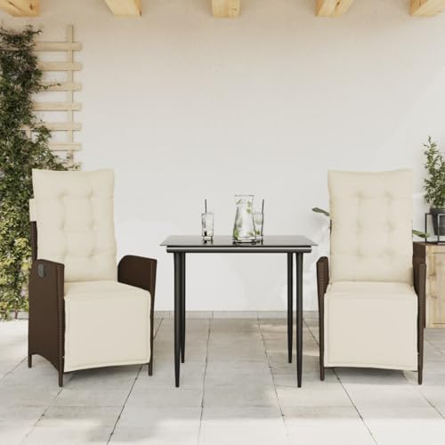 Iiaky 3-TLG. Garten-Essgruppe mit Kissen GartenmöBel Set Garden Furniture Gartenset Tisch Und StüHle Essgruppe Outdoor Braun Poly Rattan // 3213406 von Iiaky
