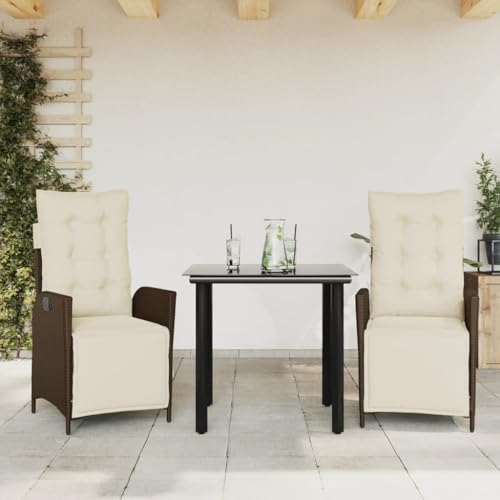 Iiaky 3-TLG. Garten-Essgruppe mit Kissen GartenmöBel Set Garden Furniture Gartenset Tisch Und StüHle Essgruppe Outdoor Braun Poly Rattan // 3213413 von Iiaky