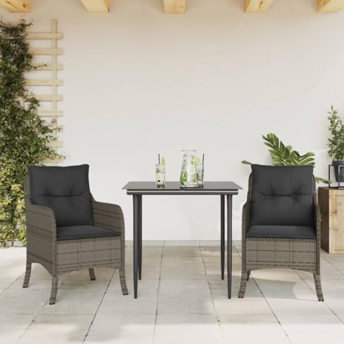 Iiaky 3-TLG. Garten-Essgruppe mit Kissen GartenmöBel Set Garden Furniture Gartenset Tisch Und StüHle Essgruppe Outdoor Grau Poly Rattan // 3211948 von Iiaky