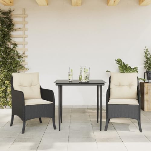 Iiaky 3-TLG. Garten-Essgruppe mit Kissen GartenmöBel Set Garden Furniture Gartenset Tisch Und StüHle Essgruppe Outdoor Schwarz Poly Rattan // 3211906 von Iiaky