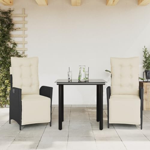 Iiaky 3-TLG. Garten-Essgruppe mit Kissen GartenmöBel Set Garden Furniture Gartenset Tisch Und StüHle Essgruppe Outdoor Schwarz Poly Rattan // 3213385 von Iiaky