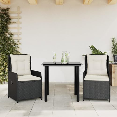 Iiaky 3-TLG. Garten-Essgruppe mit Kissen GartenmöBel Set Garden Furniture Gartenset Tisch Und StüHle Essgruppe Outdoor Schwarz Poly Rattan // 3262833 von Iiaky