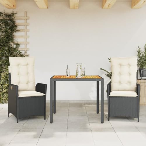 Iiaky 3-TLG. Garten-Essgruppe mit Kissen GartenmöBel TerrassenmöBel Garten Sitzgruppe Essgruppe Garten MöBel Set Schwarz Poly Rattan // 3213085 von Iiaky