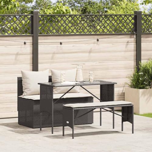 Iiaky 3-TLG. Garten-Essgruppe mit Kissen GartenmöBel TerrassenmöBel Garten Sitzgruppe Essgruppe Garten MöBel Set Schwarz Poly Rattan // 4104181 von Iiaky