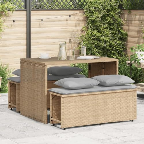 Iiaky 3-TLG. Garten-Essgruppe mit Kissen Sitzgruppe Outdoor TerrassenmöBel Terrassen-Sitzgruppe Garten-Essgruppe Beige Poly Rattan // 4003905 von Iiaky