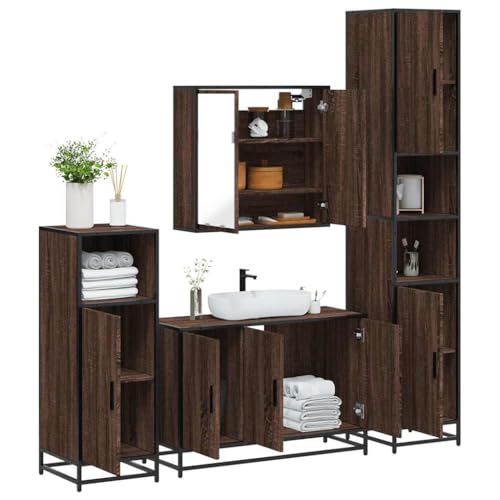 Iiaky 4-TLG. Badmöbel-Set Badezimmer MöBel Set Badinstallationen BadezimmermöBel Set Braun Eichen-Optik Holzwerkstoff // 3301194 von Iiaky