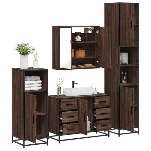 Iiaky 4-TLG. Badmöbel-Set Badezimmer MöBel Set Badinstallationen BadezimmermöBel Set Braun Eichen-Optik Holzwerkstoff // 3301204 von Iiaky