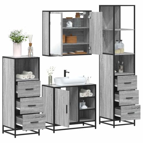 Iiaky 4-TLG. Badmöbel-Set Badezimmer MöBel Set Badinstallationen BadezimmermöBel Set Grau Sonoma Holzwerkstoff // 3301268 von Iiaky