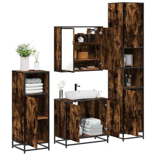 Iiaky 4-TLG. Badmöbel-Set Badezimmer MöBel Set Badinstallationen BadezimmermöBel Set Räuchereiche Holzwerkstoff // 3301187 von Iiaky