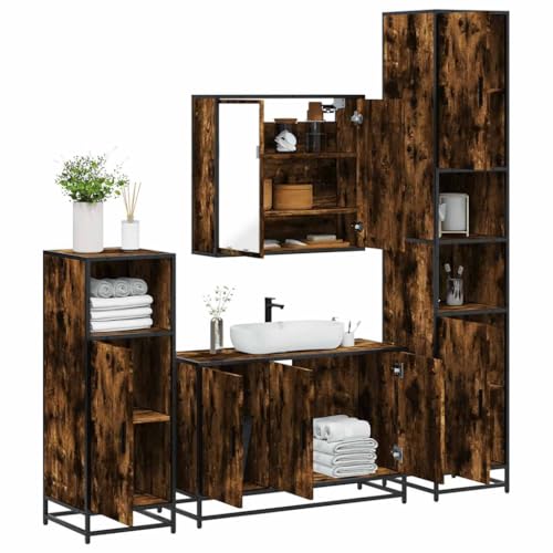 Iiaky 4-TLG. Badmöbel-Set Badezimmer MöBel Set Badinstallationen BadezimmermöBel Set Räuchereiche Holzwerkstoff // 3301192 von Iiaky