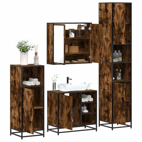 Iiaky 4-TLG. Badmöbel-Set Badezimmer MöBel Set Badinstallationen BadezimmermöBel Set Räuchereiche Holzwerkstoff // 3301207 von Iiaky