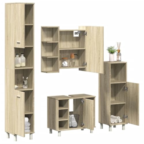 Iiaky 4-TLG. Badmöbel-Set BadezimmermöBel Bathroom Furniture Badezimmer MöBel Set BadmöBel Sets Sonoma-Eiche Holzwerkstoff // 3324970 von Iiaky