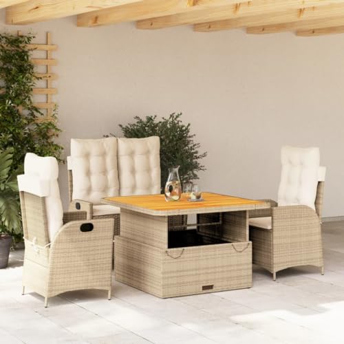 Iiaky 4-TLG. Garten-Essgruppe mit Kissen GartenmöBel Set Garden Furniture Gartenset Tisch Und StüHle Essgruppe Outdoor Beige Poly Rattan // 3277476 von Iiaky