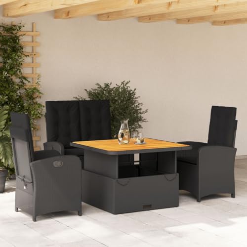 Iiaky 4-TLG. Garten-Essgruppe mit Kissen GartenmöBel Set Garden Furniture Gartenset Tisch Und StüHle Essgruppe Outdoor Schwarz Poly Rattan // 3277332 von Iiaky