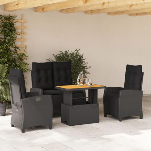 Iiaky 4-TLG. Garten-Essgruppe mit Kissen GartenmöBel Set Garden Furniture Gartenset Tisch Und StüHle Essgruppe Outdoor Schwarz Poly Rattan // 3277396 von Iiaky