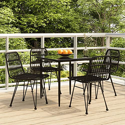 Iiaky 5-TLG. Garten-Essgruppe Esstisch Mit 5 StüHlen TerrassenmöBel Sitzgarnitur Set Essgruppe 5-TLG Rattan GartenmöBel Schwarz Poly Rattan von Iiaky
