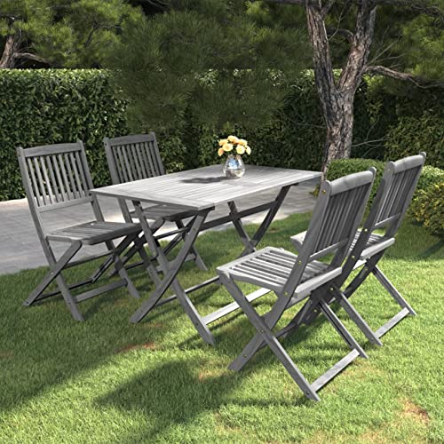 Iiaky 5-TLG. Garten-Essgruppe Garden Furniture GartenmöBel Set Gartentisch Mit StüHlen Essgruppe Outdoor Massivholz Akazie Grau von Iiaky