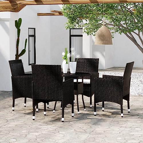 Iiaky 5-TLG. Garten-Essgruppe Gartentisch Und StüHle LoungemöBel Balkon Sitzgruppe Outdoor GartenmöBel Set Poly Rattan Schwarz von Iiaky