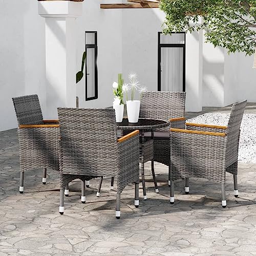 Iiaky 5-TLG. Garten-Essgruppe Sitzgruppe Outdoor GartenmöBel Set LoungemöBel Balkon Gartentisch Und StüHle Poly Rattan Grau von Iiaky