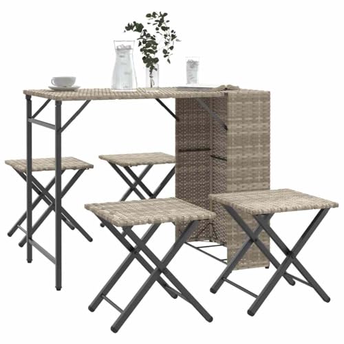 Iiaky 5-TLG. Garten-Essgruppe Sitzgruppe Outdoor Terrassen-Sitzgruppe Garten-Essgruppe TerrassenmöBel Klappbar Hellgrau Poly Rattan von Iiaky