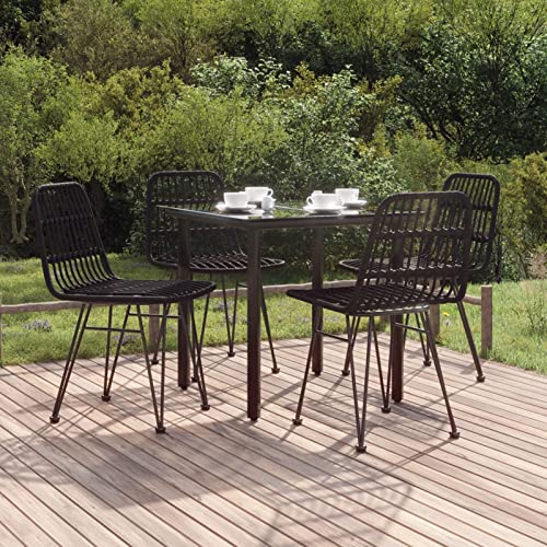 Iiaky 5-TLG. Garten-Essgruppe TerrassenmöBel Sitzgarnitur Set Essgruppe 5-TLG Rattan GartenmöBel Esstisch Mit 5 StüHlen Schwarz Poly Rattan von Iiaky