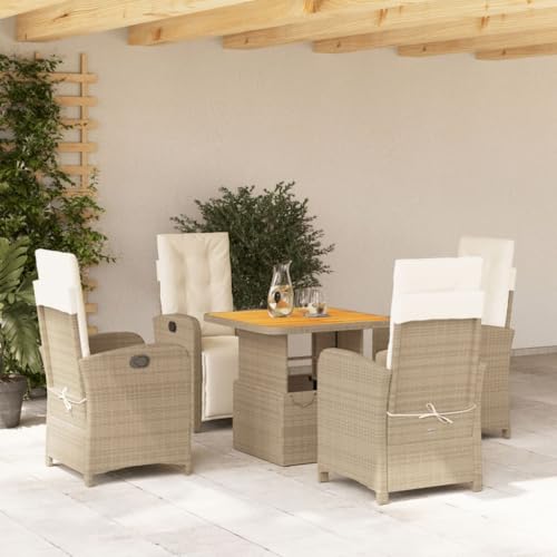 Iiaky 5-TLG. Garten-Essgruppe mit Kissen GartenmöBel Set Garden Furniture Gartenset Tisch Und StüHle Essgruppe Outdoor Beige Poly Rattan // 3277352 von Iiaky