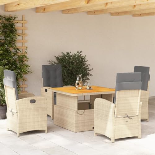 Iiaky 5-TLG. Garten-Essgruppe mit Kissen GartenmöBel Set Garden Furniture Gartenset Tisch Und StüHle Essgruppe Outdoor Beige Poly Rattan // 3277366 von Iiaky
