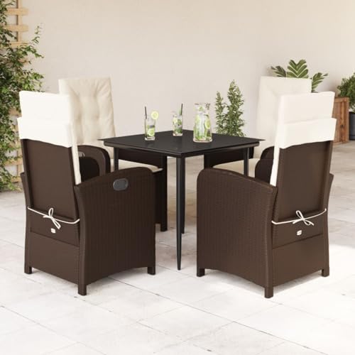 Iiaky 5-TLG. Garten-Essgruppe mit Kissen GartenmöBel Set Garden Furniture Gartenset Tisch Und StüHle Essgruppe Outdoor Braun Poly Rattan // 3212331 von Iiaky
